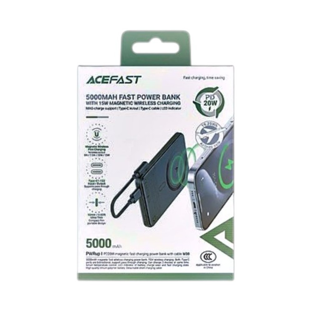 מטען נייד מגנטי Acefast M30 | ‏5000mAh | תומך MagSafe | ‏PD 20W