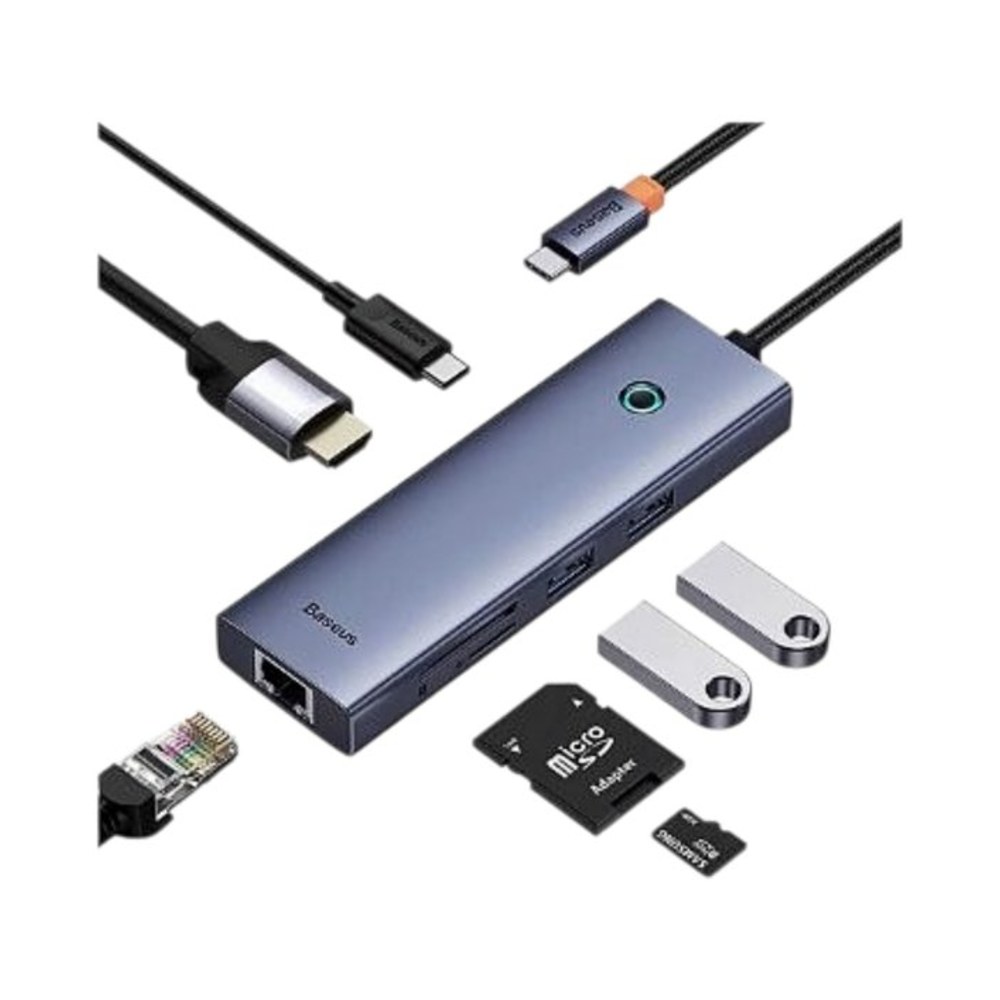 תחנת עגינה Baseus 7 ב-1 USB-C | HDMI, קורא SD ו-PD 100W | אפור