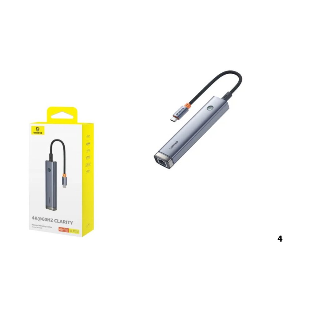 מתאם USB-C Baseus UltraJoy 5 ב-1 | HDMI, רשת RJ45 ו-PD 100W